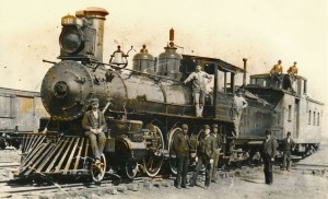 Bernard Drew, my grandfather, standing proudly on the locmotive on the occasion of the American Railway Union shutdown in sympathy with the Pullman strike.