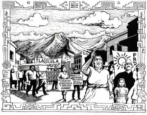 Drawing by Dino Ewing to evoke the sadness of losing a young Zapotec to political violence.